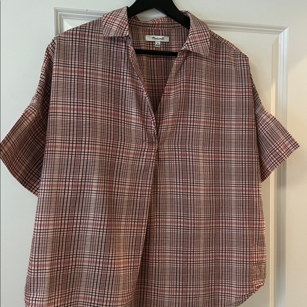 Madewell Salmon Plaid Short-Sleeve Top